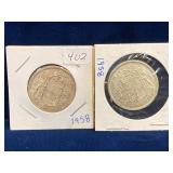 two 1958 Canadian Silver 50 cent pieces