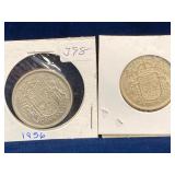 two 1956 Canadian Silver 50 cent pieces