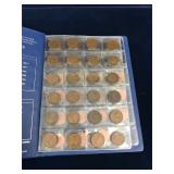 71 Canadian Pennies in a book, 4 foreign coins