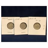 1948D, 48S, 52D USA Silver Roosevelt 10 cent pcs
