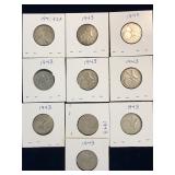 ten 1943 Can Silver 25 cent pieces