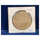 1951 Canadian Silver Dollar