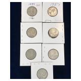 seven 1957 Can Silver 25 cent pieces