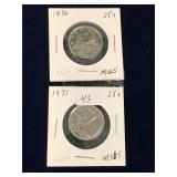 1971, 1976 Can Quarters, Uncirculated MS65