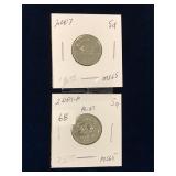 2001P, 2007 Can Nickels Uncirculated MS65