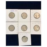 seven 1950 Can Silver 25 cent pieces