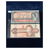 1954, 1986 Canadian $2 Bank Notes