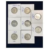 eight 1967 Can Silver 25 cent pieces