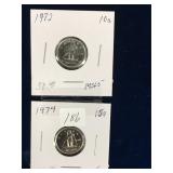 1974, 1972 Can Dimes   Unc. MS65