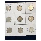nine 1958 Can Silver 25 cent pieces