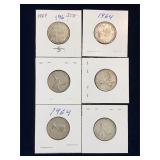 six 1964 Can Silver 25 cent pieces