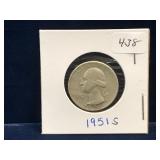 1951S USA Washington Washington Silver 25 cent pce