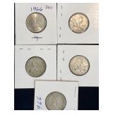 five 1966 Can Silver 25 cent pieces