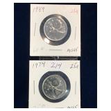 1989, 1974 Can Quarters, Unc. MS65