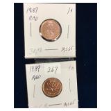 1987, 1989 Can Pennies, Red  Unc. MS65