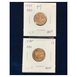 1970, 1993 Can Pennies, Red Unc. MS65