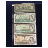 1937, 1954, 1967, 1973 Canadian $1 Bank Notes