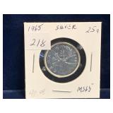 1965 Can Silver 25 Cent Piece, Unc. MS65