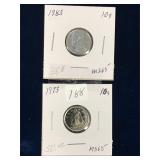1973, 1983 Can Dimes   Unc. MS65