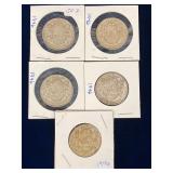 five 1946 Canadian Silver 50 cent pieces