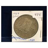 1929 Netherlands 2 1/2 Guilden Silver Coin
