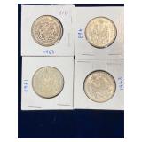 four 1963 Canadian Silver 50 cent pieces