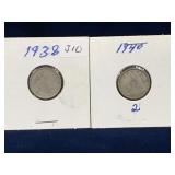 1938, 1940 Canadian Silver 10 cent pieces