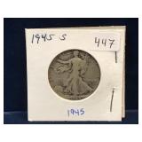 1945S USA Liberty Walking Silver 50 cent pce