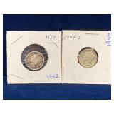 1942 & 1944S USA Silver Mercury 10 cent pieces