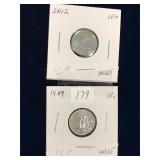 1989, 2012  Can Dimes   Unc. MS65