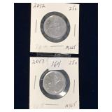 2017, 2012 Can Quarters  Unc. MS65