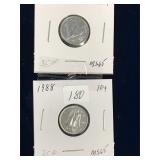1987, 1988 Can Dimes   Unc. MS65