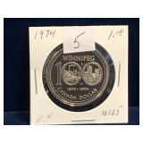 1974 Can Dollar Coin, Winnipeg, Uncirculated MS65
