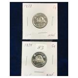 1973, 1974 Can Nickels Unc. MS65