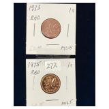 1975, 1973 Can Pennies, Red Unc. MS65