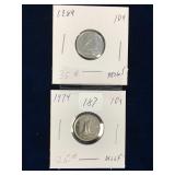 1989, 1974 Can Dimes   Unc. MS65