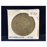 1938 Netherlands 2 1/2 Guilden Silver Coin