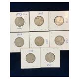 eight 1953 Can Silver 25 cent pieces