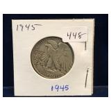 1945 USA Liberty Walking Silver 50 cent pce