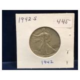 1942S USA Liberty Walking Silver 50 cent pce