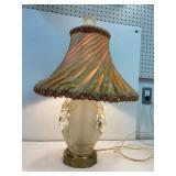 Art Deco lady, frosted glass lamp. 22' tall