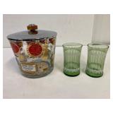 Glass Ice bucket and 2 vintage glass tumblers