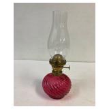Cranberry glass base coal oil lamp