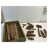 Hammer heads. Hatchet. Chisels. Handles.