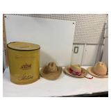Straw hats (assorted) in a Stetson box