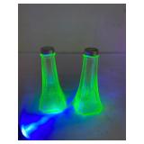 Uranium glass salt and pepper shakers.