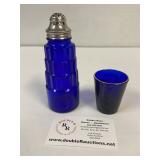 Hazel Atlas Cobalt blue shaker and shot glass