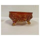 Marigold lustre rose Carnival glass 3 footed bowl