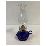 Cobalt blue glass coal oil lamp