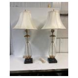 Pair of Vintage etched glass table lamps.